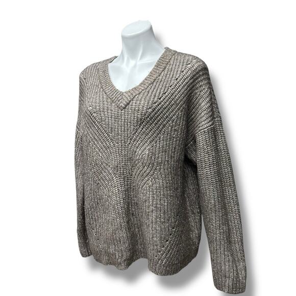 Ava & Viv Sweater Chunky Knit Long Sleeve V Neck Brown Relaxed Slouchy Sz Large - Picture 2 of 10